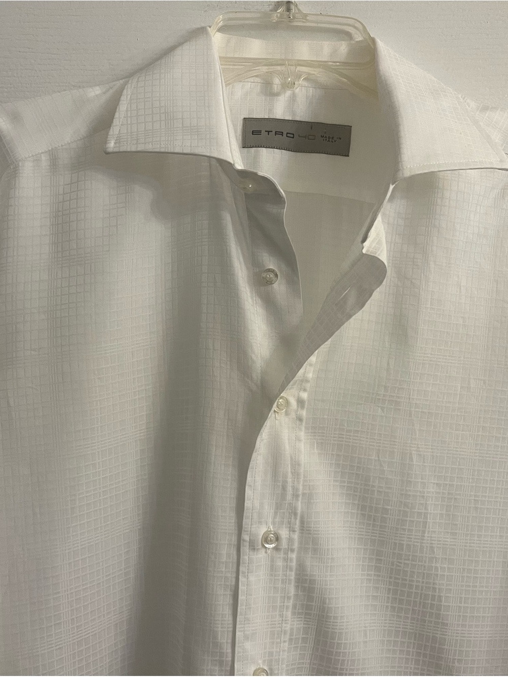 Etro White Men's Dress Shirt with Subtle Windowpane Texture
